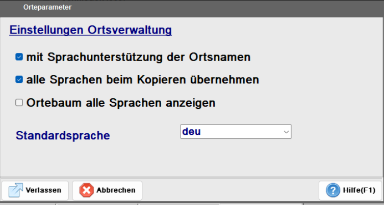 Einstellungen Ortsparameter