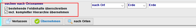 Ortshierarchie übernehmen
